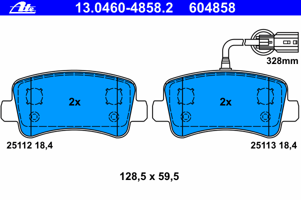 Комплект тормозных колодок, дисковый тормоз ATE 13.0460-4858.2