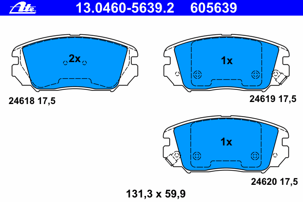 Комплект тормозных колодок, дисковый тормоз ATE 24619