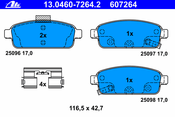 Комплект тормозных колодок, дисковый тормоз ATE 13.0460-7264.2