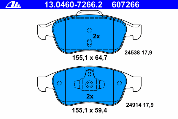 Комплект тормозных колодок, дисковый тормоз ATE 13.0460-7266.2