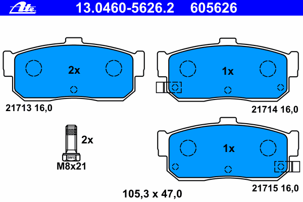 Комплект тормозных колодок, дисковый тормоз ATE 21715