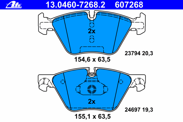 Комплект тормозных колодок, дисковый тормоз ATE 607268