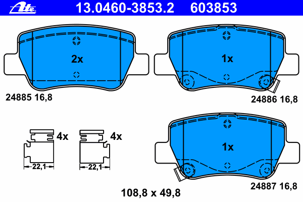 Комплект тормозных колодок, дисковый тормоз ATE 13.0460-3853.2