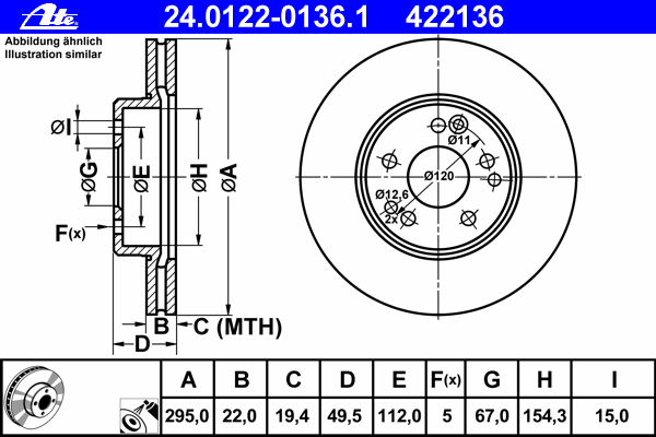 Тормозной диск ATE 24.0122-0136.1