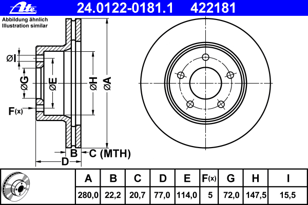 Тормозной диск ATE 24.0122-0181.1