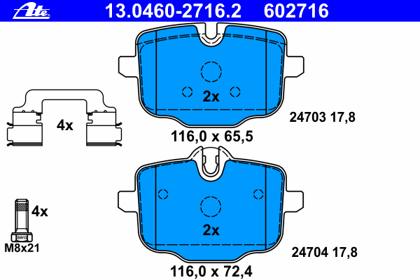 Комплект тормозных колодок, дисковый тормоз ATE 24704