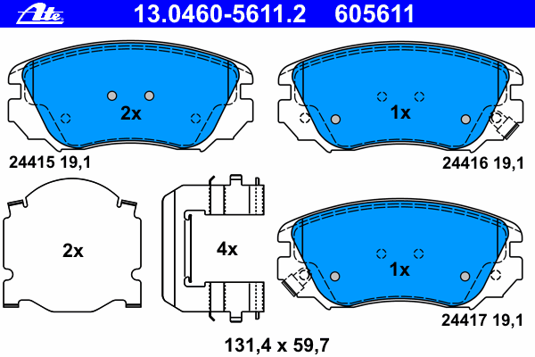 Комплект тормозных колодок, дисковый тормоз ATE 24415