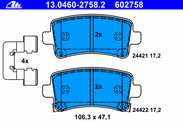 Комплект тормозных колодок, дисковый тормоз ATE 13.0460-2758.2