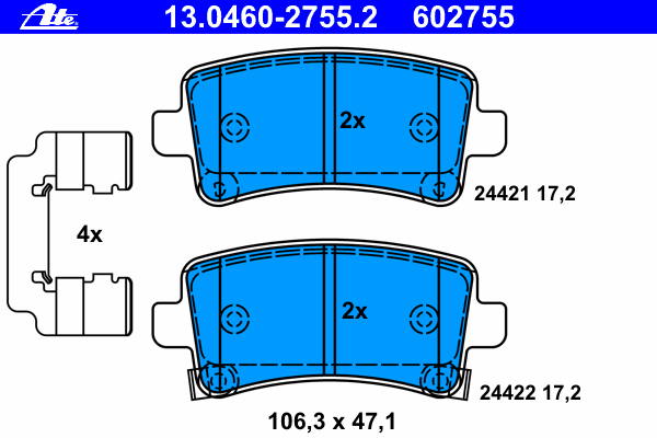 Комплект тормозных колодок, дисковый тормоз ATE 13.0460-2755.2