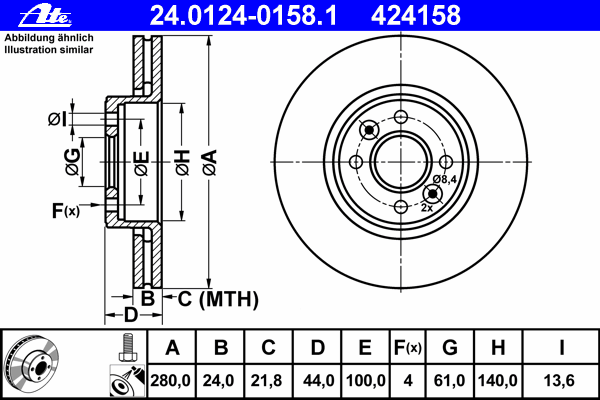 Тормозной диск ATE 24.0124-0158.1