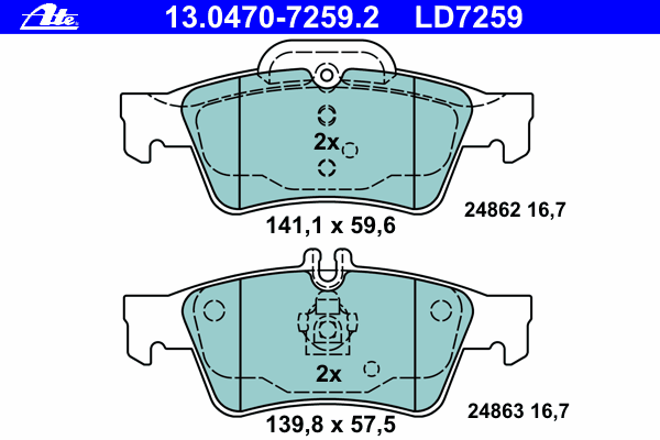 Комплект тормозных колодок, дисковый тормоз ATE 13.0470-7259.2