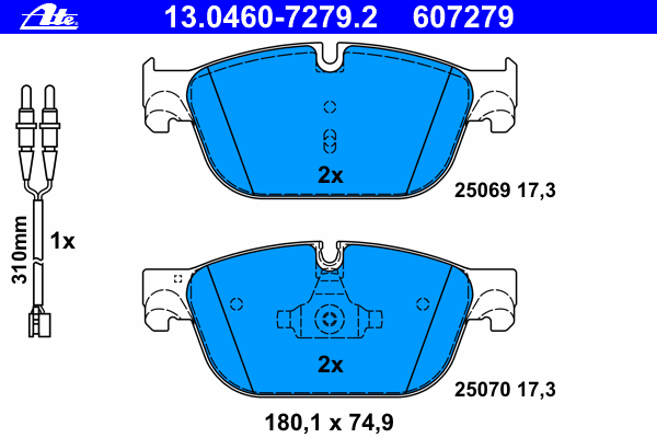 Комплект тормозных колодок, дисковый тормоз ATE 13.0460-7279.2