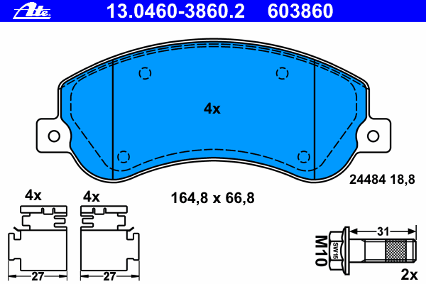 Комплект тормозных колодок, дисковый тормоз ATE 13.0460-3860.2