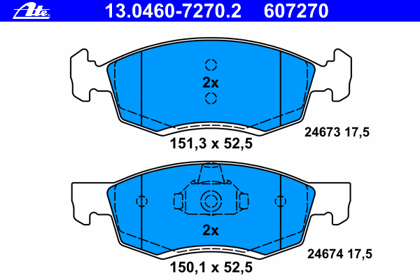 Комплект тормозных колодок, дисковый тормоз ATE 13.0460-7270.2