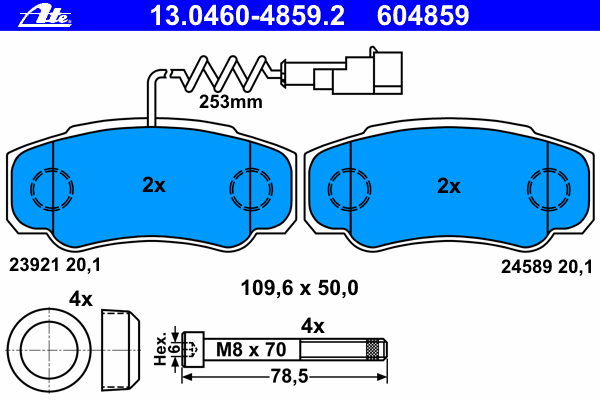 Комплект тормозных колодок, дисковый тормоз ATE 23921