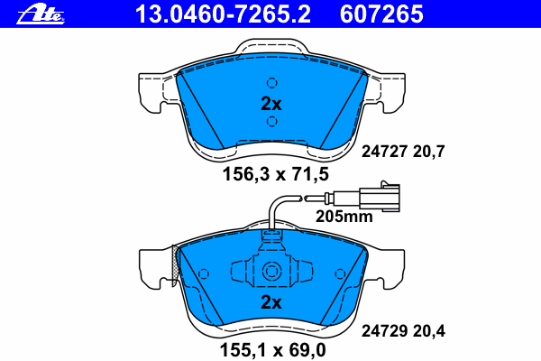 Комплект тормозных колодок, дисковый тормоз ATE 13046072652
