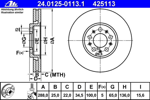 Тормозной диск ATE 24012501131