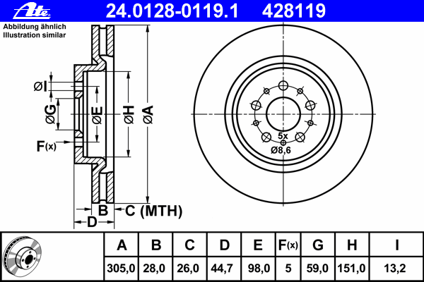 Тормозной диск ATE 24.0128-0119.1