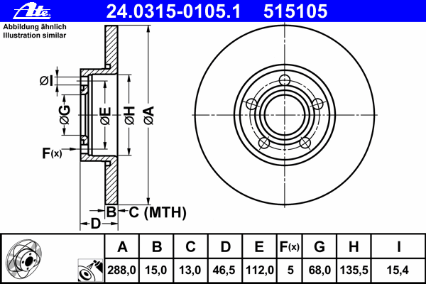 Тормозной диск ATE 24.0315-0105.1