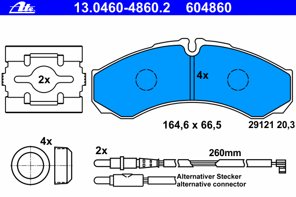 Комплект тормозных колодок, дисковый тормоз ATE 29121