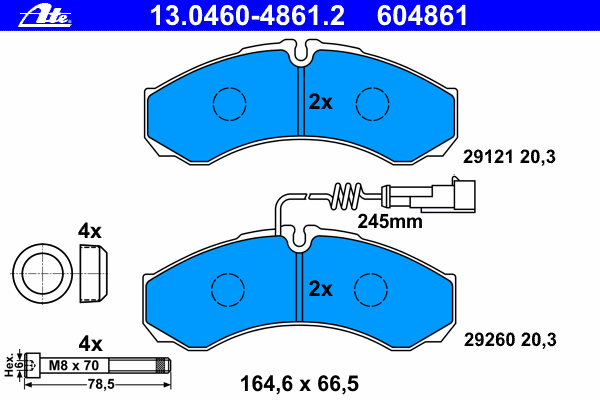 Комплект тормозных колодок, дисковый тормоз ATE 13046048612