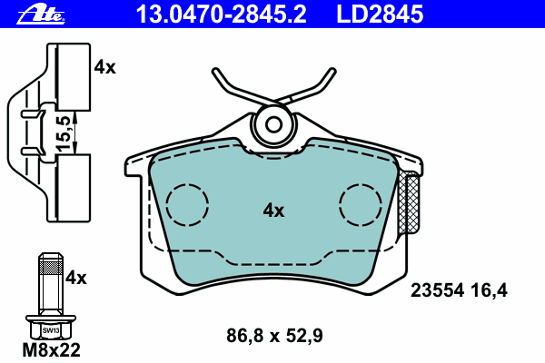 Комплект тормозных колодок, дисковый тормоз ATE 13.0470-2845.2