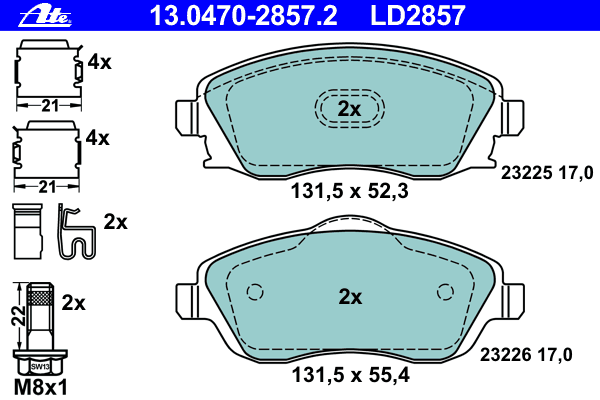 Комплект тормозных колодок, дисковый тормоз ATE 13.0470-2857.2