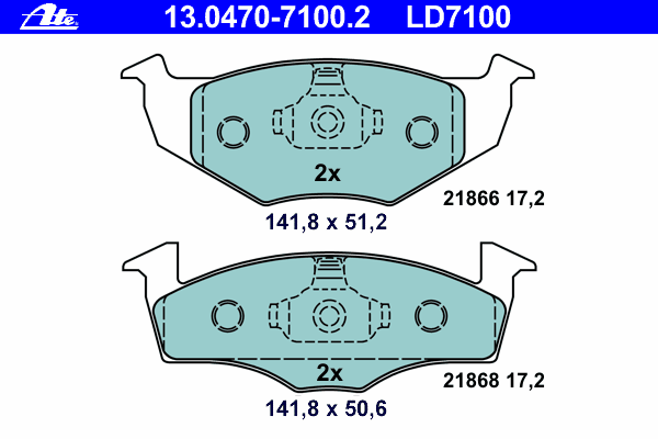 Комплект тормозных колодок, дисковый тормоз ATE 13.0470-7100.2