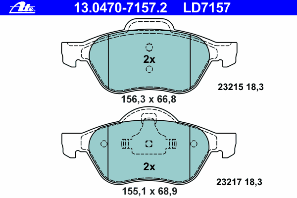 Комплект тормозных колодок, дисковый тормоз ATE 13.0470-7157.2