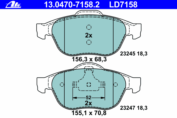 Комплект тормозных колодок, дисковый тормоз ATE 13.0470-7158.2