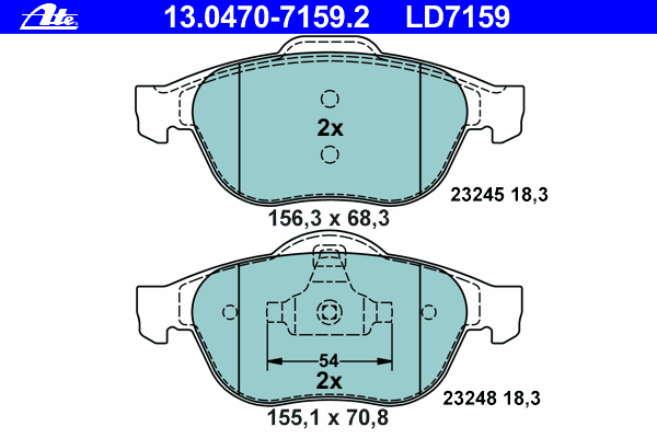 Комплект тормозных колодок, дисковый тормоз ATE 13.0470-7159.2
