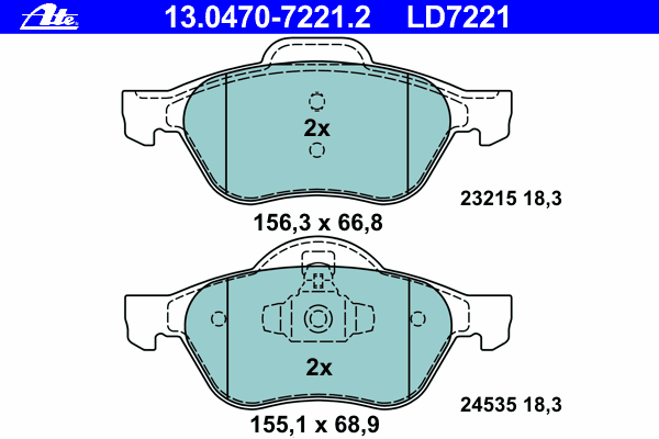 Комплект тормозных колодок, дисковый тормоз ATE 13.0470-7221.2