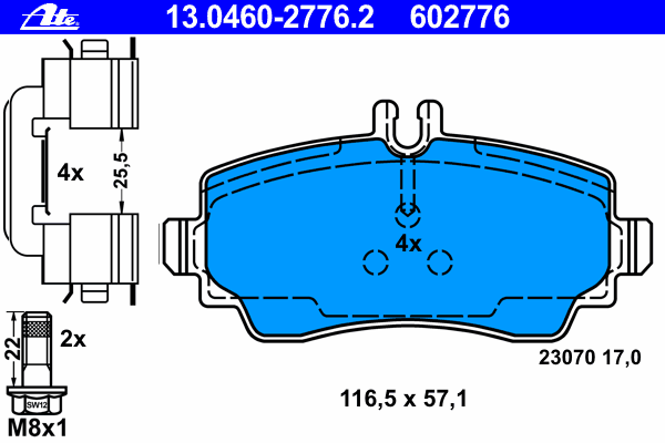 Комплект тормозных колодок, дисковый тормоз ATE 13.0460-2776.2