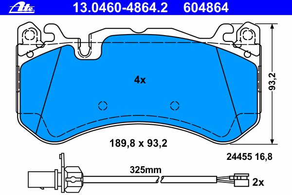 Комплект тормозных колодок, дисковый тормоз ATE 13.0460-4864.2