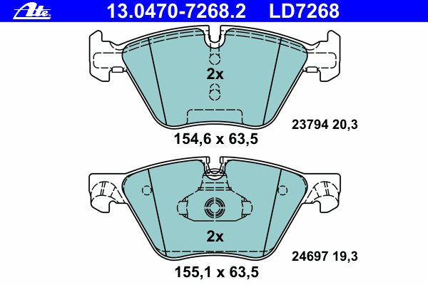 Комплект тормозных колодок, дисковый тормоз ATE 13.0470-7268.2