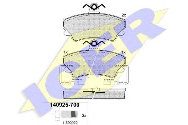Комплект тормозных колодок, дисковый тормоз ICER 20303