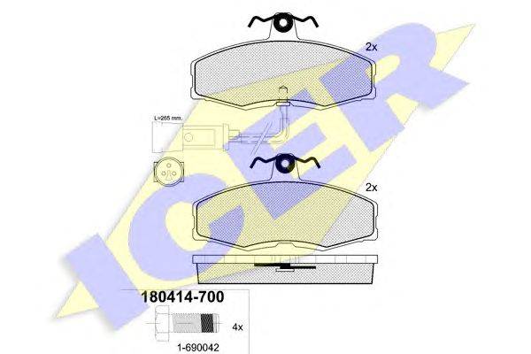Комплект тормозных колодок, дисковый тормоз ICER 180414-700