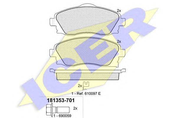 Комплект тормозных колодок, дисковый тормоз ICER 181353701