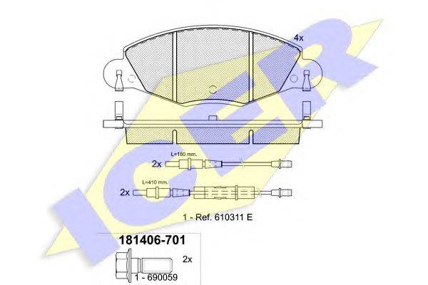 Комплект тормозных колодок, дисковый тормоз ICER 181406701