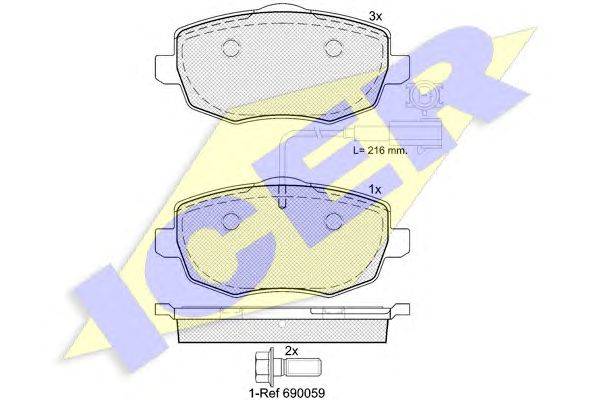 Комплект тормозных колодок, дисковый тормоз ICER 181845