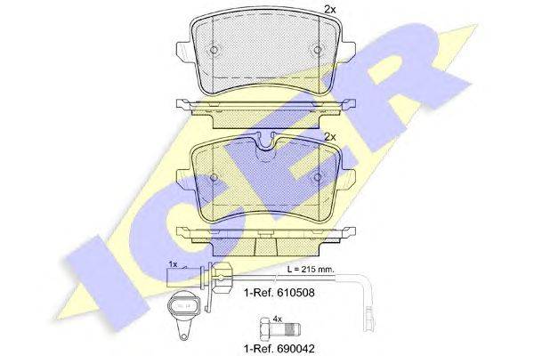 Комплект тормозных колодок, дисковый тормоз ICER 181986203