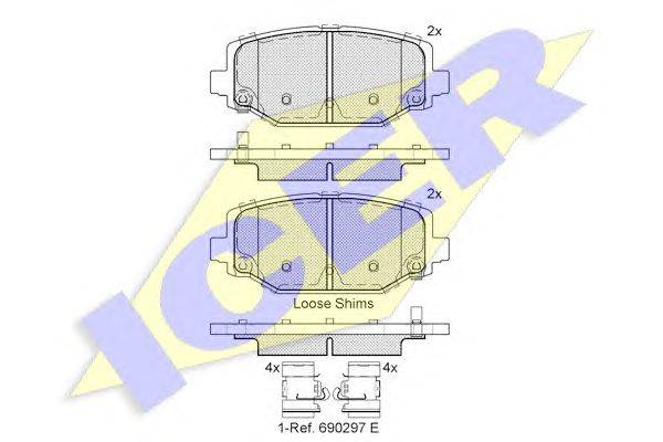 Комплект тормозных колодок, дисковый тормоз ICER 182053