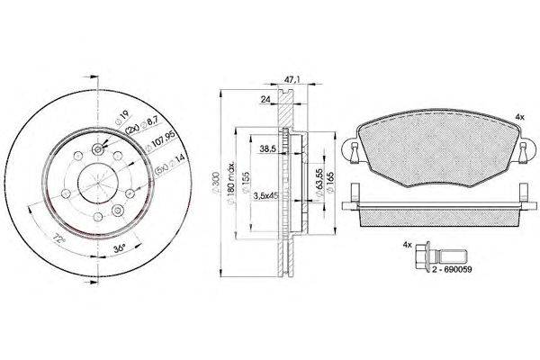 Комплект тормозов, дисковый тормозной механизм ICER 31380-6767