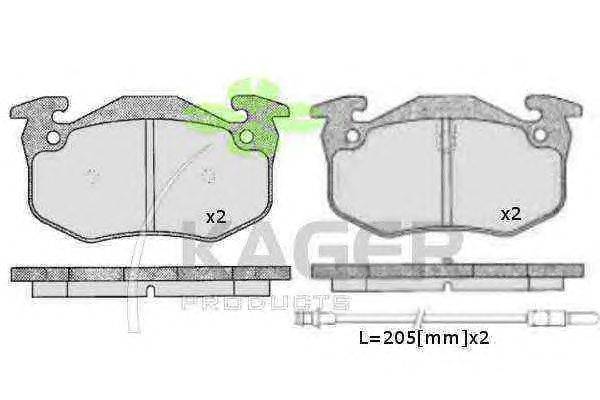Комплект тормозных колодок, дисковый тормоз KAGER 21600
