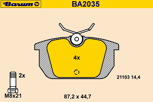 Комплект тормозных колодок, дисковый тормоз BARUM BA2035
