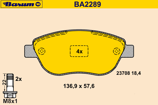 Комплект тормозных колодок, дисковый тормоз BARUM BA2289