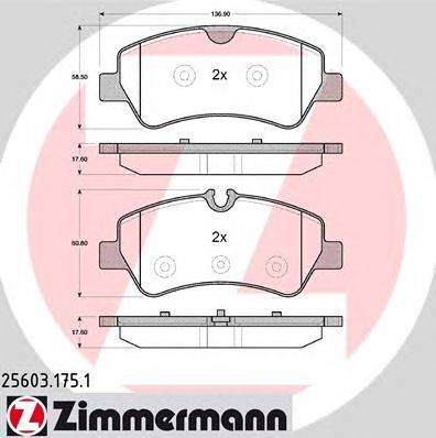 Комплект тормозных колодок, дисковый тормоз ZIMMERMANN 25603