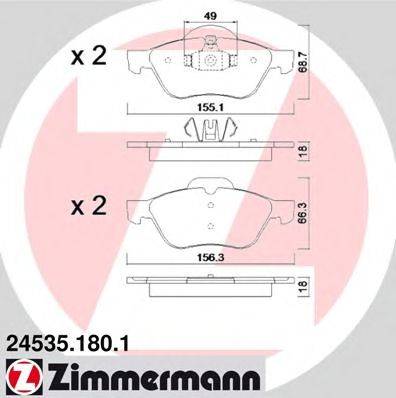Комплект тормозных колодок, дисковый тормоз ZIMMERMANN 245351801