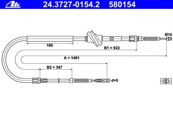 Трос, стояночная тормозная система ATE 24.3727-0154.2