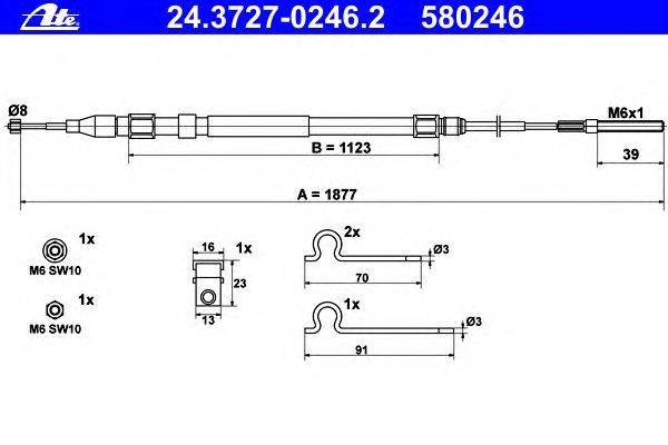 Трос, стояночная тормозная система ATE 24.3727-0246.2